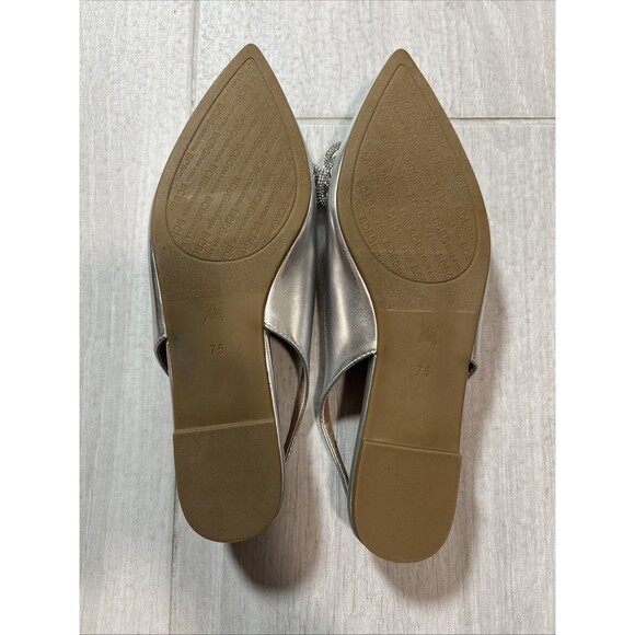 BCBG Kristin Silver Flats 7.5M Slingback Pointed Toe Shoes Rhinestone Bow Dress - Picture 6 of 6